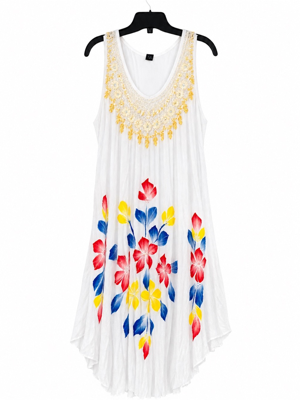 White Floral Embroidered Sleeveless Summer Dress